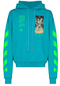 Off White Herren Hoodie | Kapuzenpullover mit Front- & Back-Prints Turquoise | "PASCAL PAINTING" OMBB037R20E30014