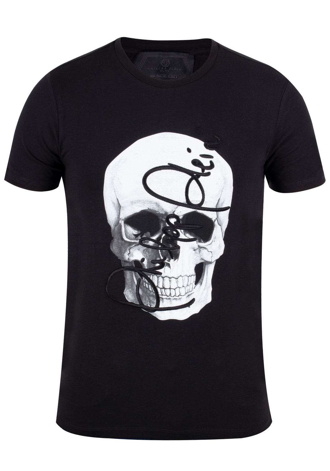 Philipp Plein Herren T-Shirt | Frontapplikation & Nackenemblem  | SOMETHING BLACK