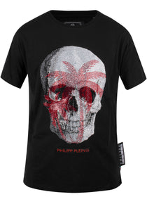 Philipp Plein Herren T-Shirt | Strassapplikation & Nackenemblem  | Neck Skull