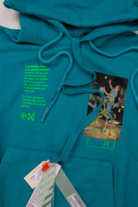 Off White Herren Hoodie | Kapuzenpullover mit Front- & Back-Prints Turquoise | "PASCAL PAINTING" OMBB037R20E30014