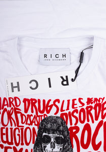 John Richmond Herren T-Shirt | Flockierter Logo-Print & Gummierte Logo-Applikation im Nacken | Flock Logo